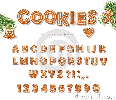 Christmas Gingerbread Cookie font. Biscuit letters and numbers. Vector EPS10 Vector Illustration