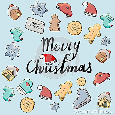 Christmas gingerbread, cookies. The inscription Vector Illustration