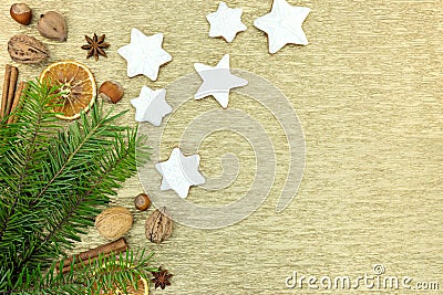 Christmas gingerbread cookies with spices, nuts and fir tree bra Stock Photo