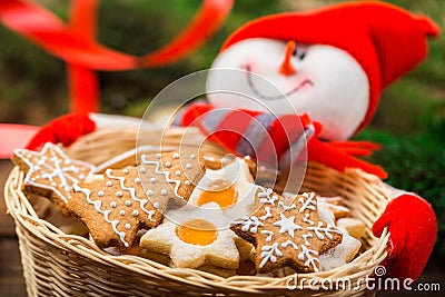 Christmas gingerbread cookies and stollen cake Stock Photo