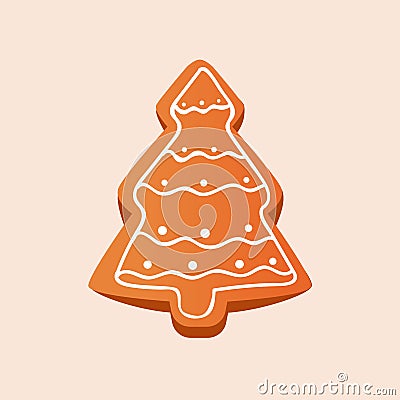 Christmas gingerbread with glaze in form spruce, tree, Vector Illustration