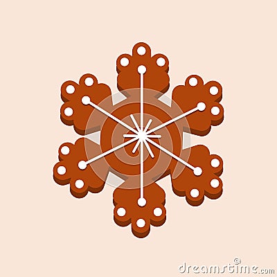 Christmas gingerbread with glaze, snowflake. New Year`s Vector Illustration