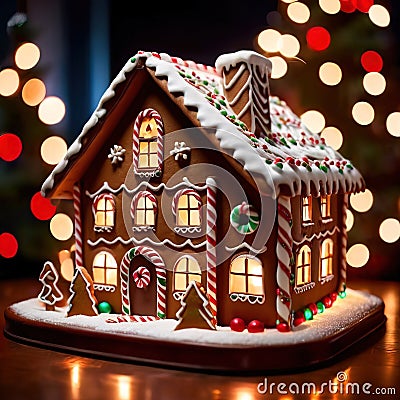 christmas gingerbread house, traditional seasonal baked decoration Stock Photo