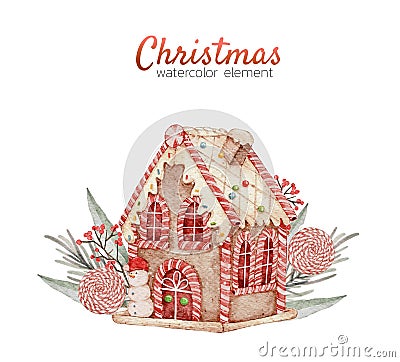 Christmas gingerbread house watercolour hand painting isolated on wh ite background Stock Photo