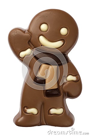 Christmas gingerbread man figure made from chocolate isolated on white Stock Photo