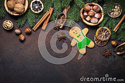 Christmas gingerbread man with spices and nuts Stock Photo