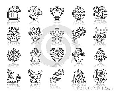 Christmas Gingerbread simple line icons vector set Vector Illustration