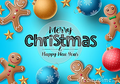 Christmas gingerbread vector background. Merry christmas greeting text Vector Illustration