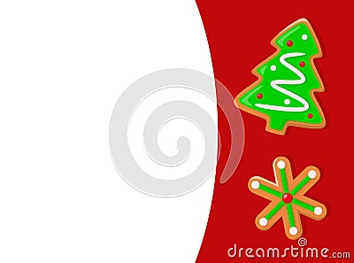 Christmas, Gingerbread Xmas Tree and Snowflake Vector Illustration