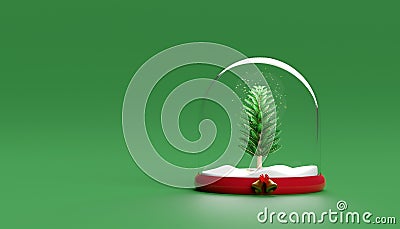 christmas glass dome with christmas tree, star. merry Christmas and festive New Year, 3d render illustration Cartoon Illustration