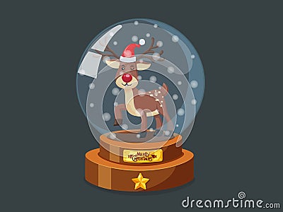 Christmas glass magic ball with Little reindeer vector image. Merry Christmas and happy new year. decorative element on holiday Vector Illustration