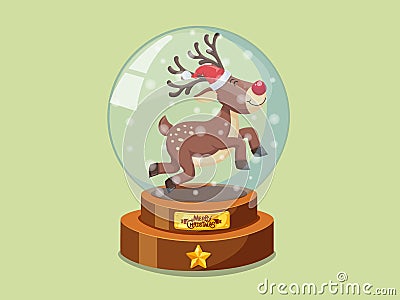 Christmas glass magic ball with Little reindeer vector image. Merry Christmas and happy new year. decorative element on holiday Vector Illustration