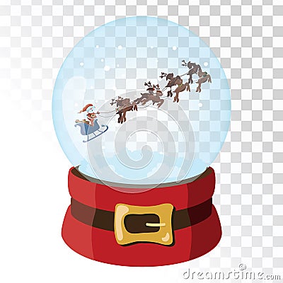 Christmas glass magic ball with Santa Claus deer. Transparent glass sphere with snowflakes. Vector illustration. Vector Illustration