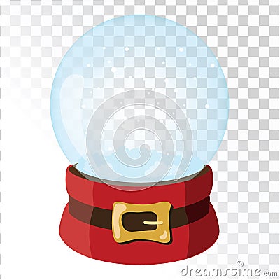 Christmas glass magic ball with santa hat. Transparent glass sphere with snowflakes. Vector illustration. Vector Illustration