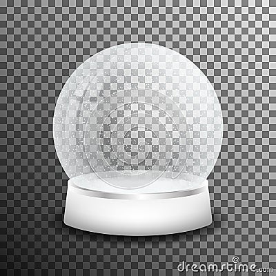 Christmas glass snow ball on transparent background. Realistic crystal snow ball with light reflection Vector Illustration