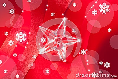 Christmas glass star on red ribbon Stock Photo