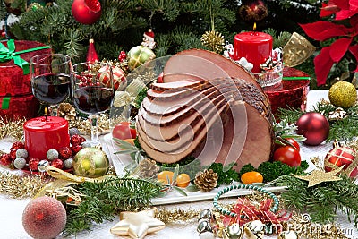 Christmas Glazed Ham Stock Photo