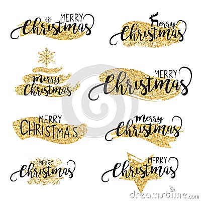 Christmas glittering brushes and text background in vector Vector Illustration