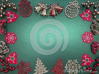 Christmas glittery green background with decor Stock Photo