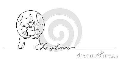 christmas globe snowman magic crystal ball one line drawing Vector Illustration