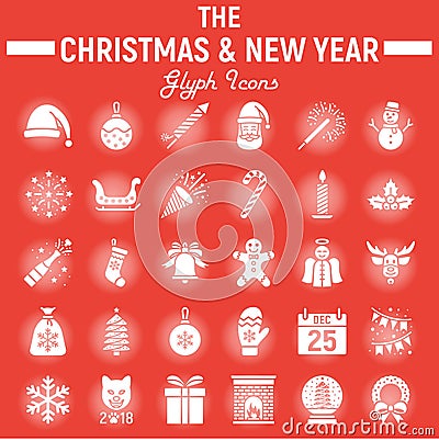 Christmas glyph icon set, new year signs Vector Illustration