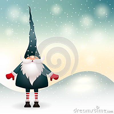 Christmas gnome in winter decor. Vector Vector Illustration