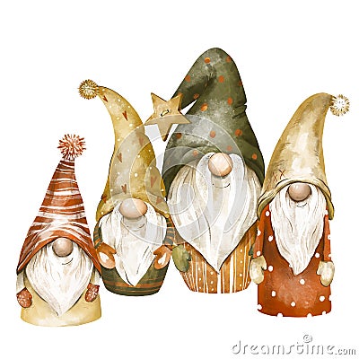 Christmas gnomes vintage illustration. Nordic gnomes greeting card Cartoon Illustration