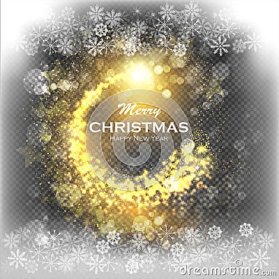 Christmas Gold Background with Snowflakes and Snow. Abstract Bright Golden Falling Star - Shooting Star with Twinkling Vector Illustration