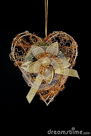 Christmas gold decoration heart Stock Photo
