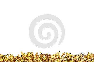 Christmas gold tinsel for decoration. White isolate Stock Photo