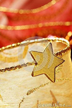 Christmas golden decoration with gold star Stock Photo