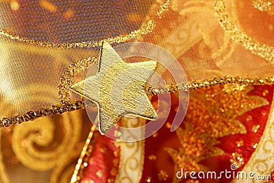 Christmas golden decoration with gold star Stock Photo