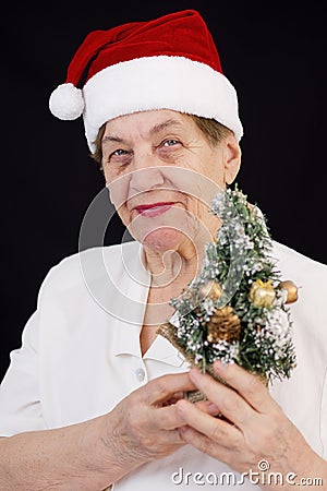 Christmas grandmother on the black Stock Photo