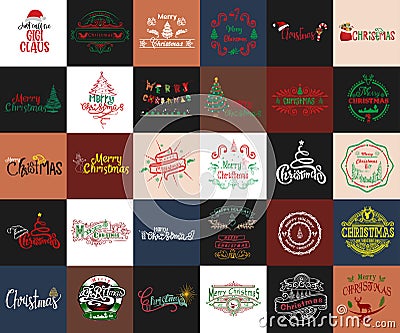 set bundle Christmas merchandise designs. Christmas typography lettering for apparel fashion Vector Illustration
