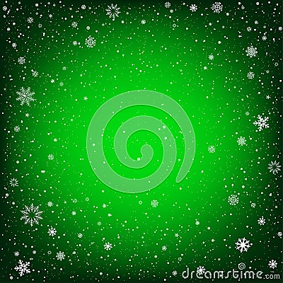 Christmas green background with snow Vector Illustration