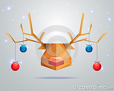 Christmas greeting card concept with polygonal reindeer on winter background Vector Illustration