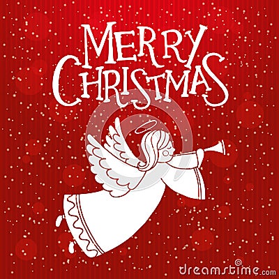 Christmas greeting card with cute flying angel and flute Vector Illustration