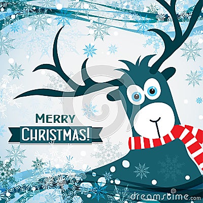 Christmas greeting card with a deer, vector Vector Illustration