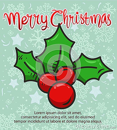 Christmas greeting card and doodle berries vector Vector Illustration