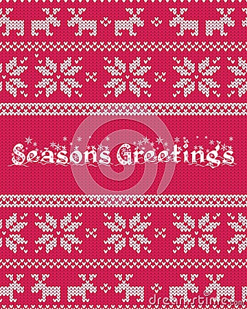 Christmas greeting card with fair isle knitted pattern Vector Illustration