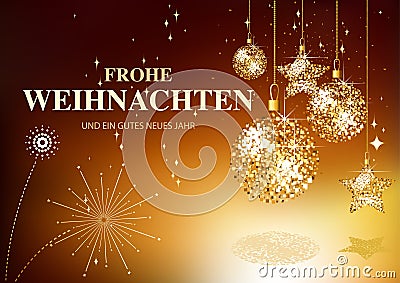Christmas Greeting Card with Gold Glitter Ornaments Vector Illustration