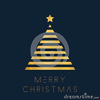 Christmas greeting card with golden polygon tree. Xmas minimalistic design Vector Illustration