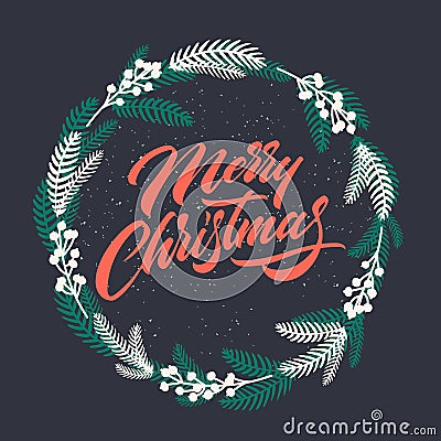 Christmas greeting card with handwritten lettering Vector Illustration
