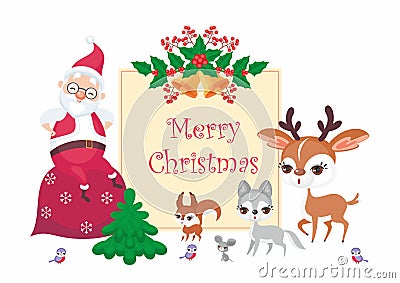 Santa and woodland animals Vector Illustration