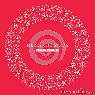 Merry Christmas snowflakes flat red postcard Vector Illustration