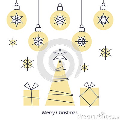 Christmas greeting card, modern art line style Vector Illustration