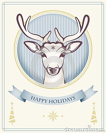 Christmas greeting card with reindeer Vector Illustration