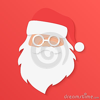 Christmas greeting card. Santa Claus portrait face in trendy paper cuted style vector illustration. Vector Illustration