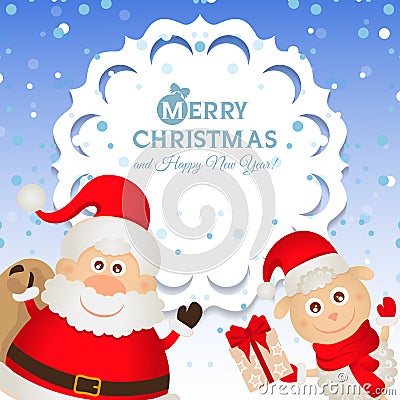 Christmas greeting card with Santa Claus and a Vector Illustration