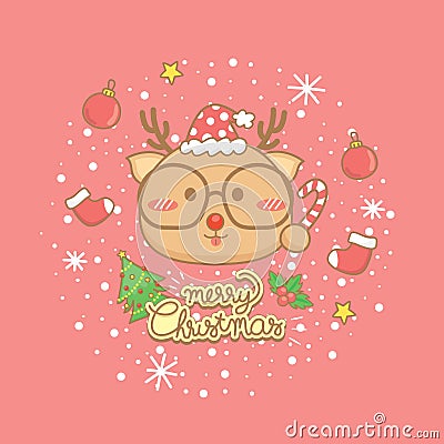 Christmas greeting card set Cute Reindeer Stock Photo